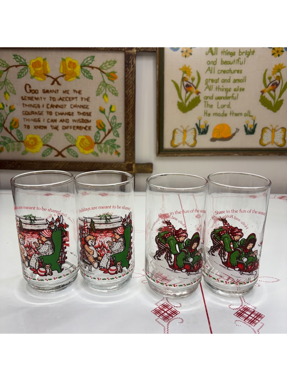 Holly hobbie coca-cola American Greetings Christmas glass set of 4